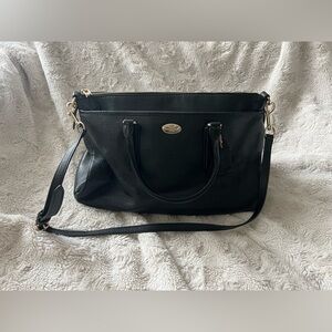 Coach Womens Morgan Black Leather Bag Charm Double Handle Satchel Handbag F3518